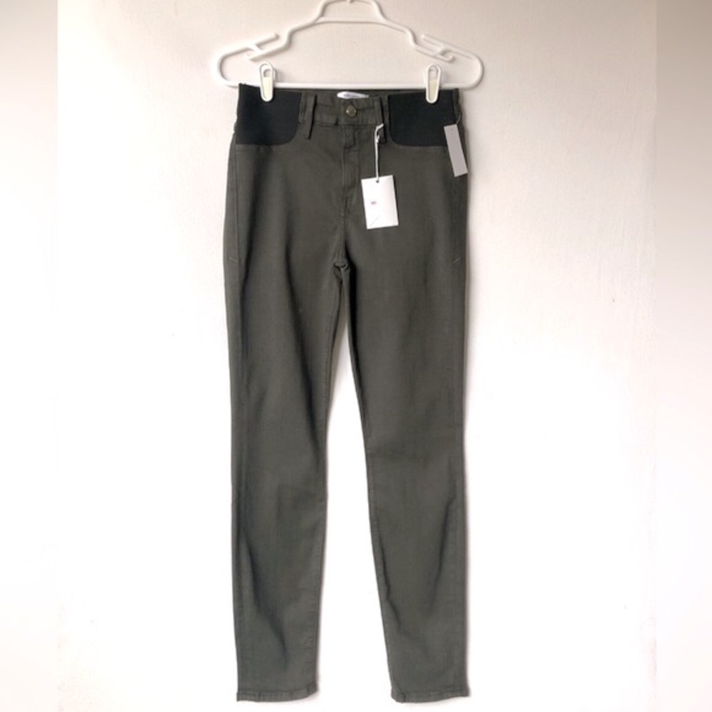 GOOD AMERICAN Jeans Size 6 Good Mama Honeymoon Mid Rise Skinny Waistband Army